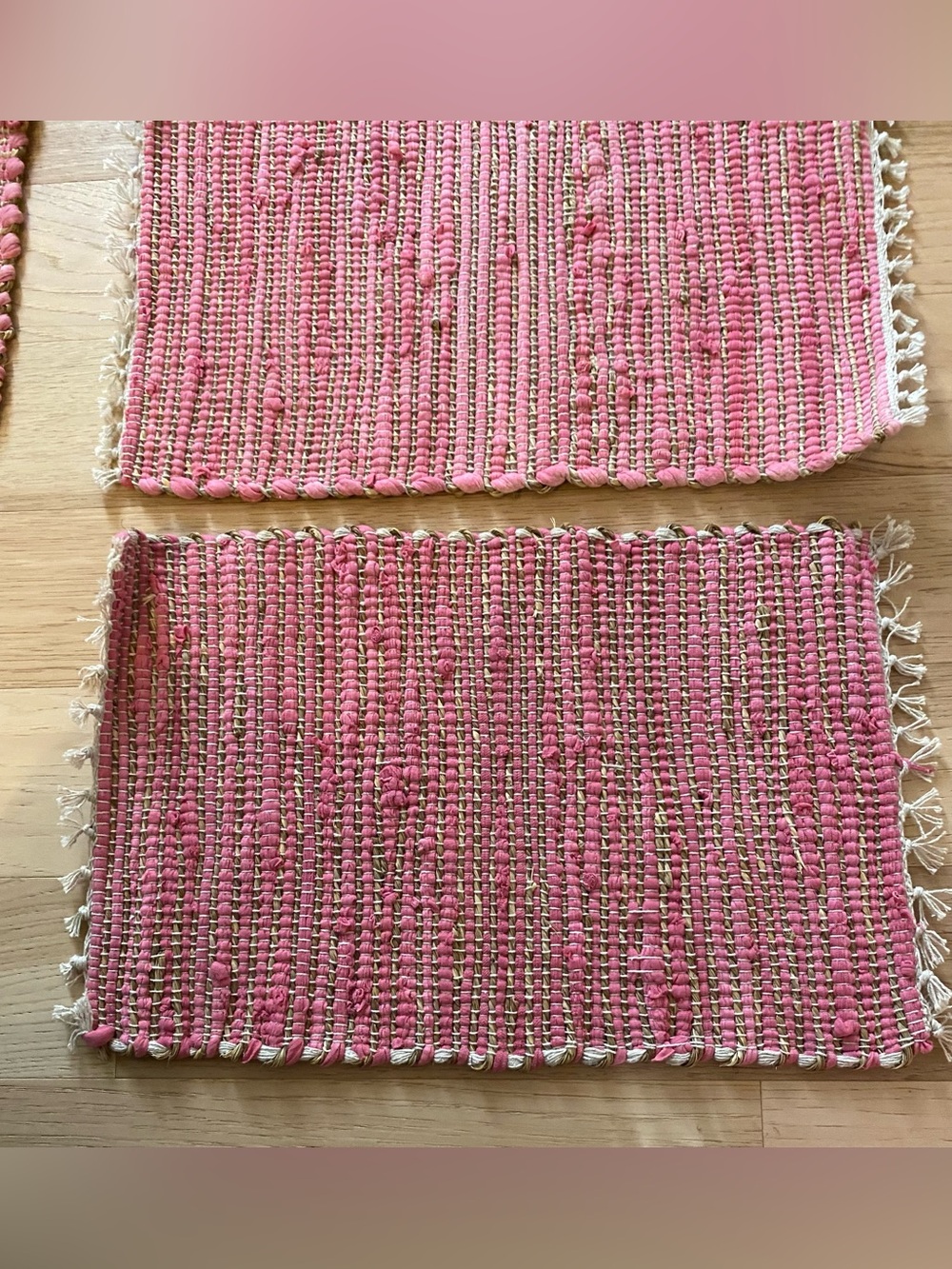 Rustic Pink & Jute Cord Rug Placemats Set of 6